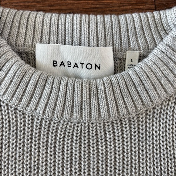 Aritzia BABATON Silk Blend Knit Fisherman Crew Sweater Size L - Picture 4 of 10